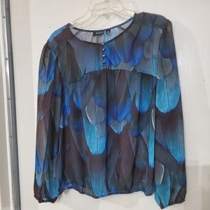 Cascade of Blue Feathered Petite Long Sleeve
